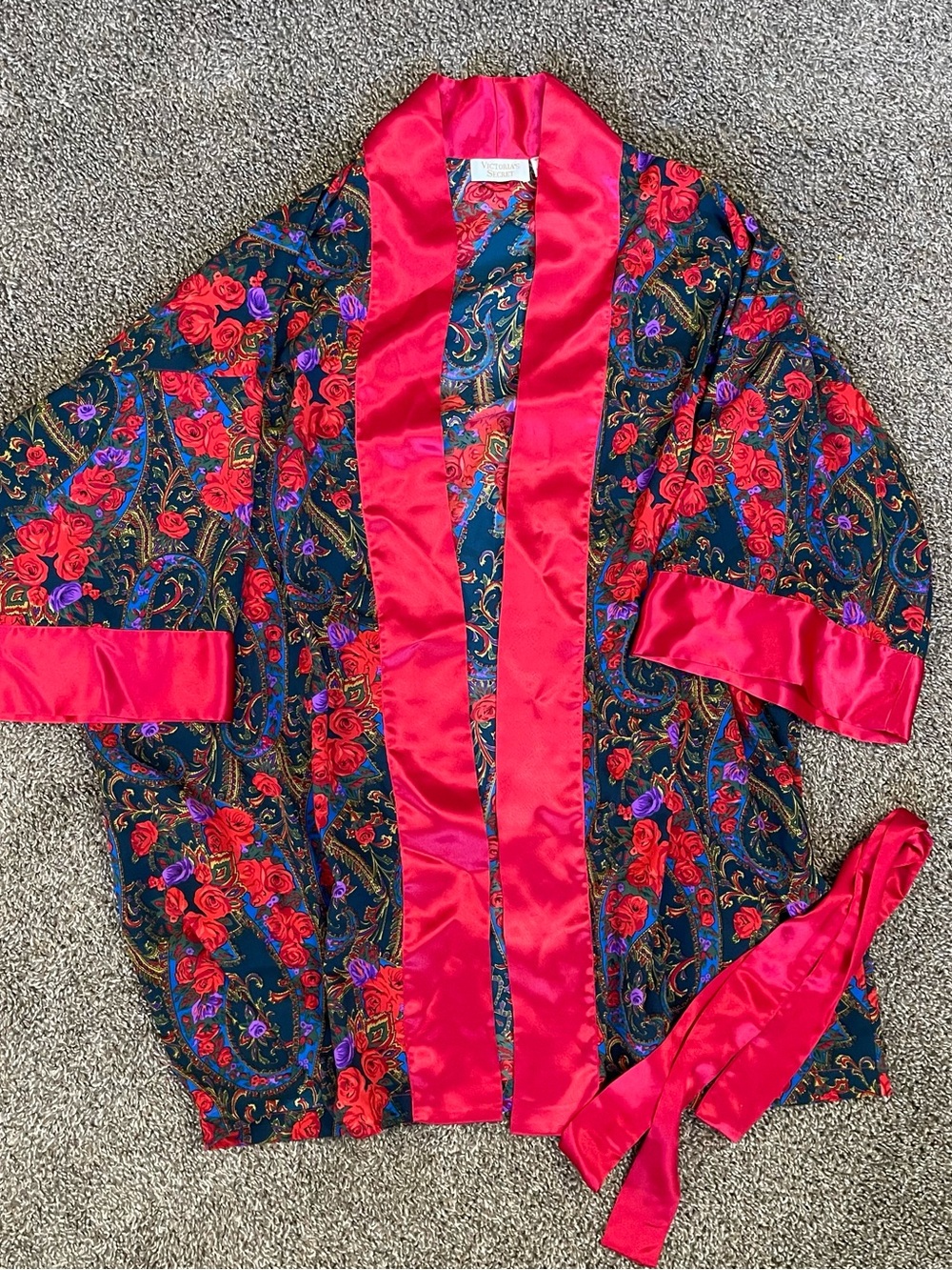 Victoria's Secret Vintage Gold Label Satin Floral Paisley Kimono Robe One Size